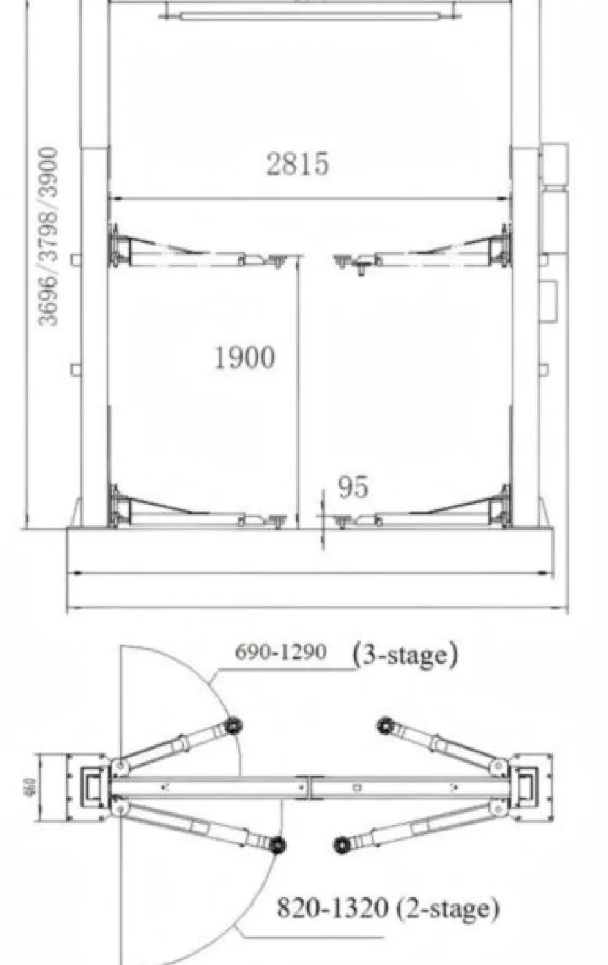 INVENTO EL S 40 TL 230V - Podnośnik dwukolumnowy 4T łączony górą z regulowaną wysokością