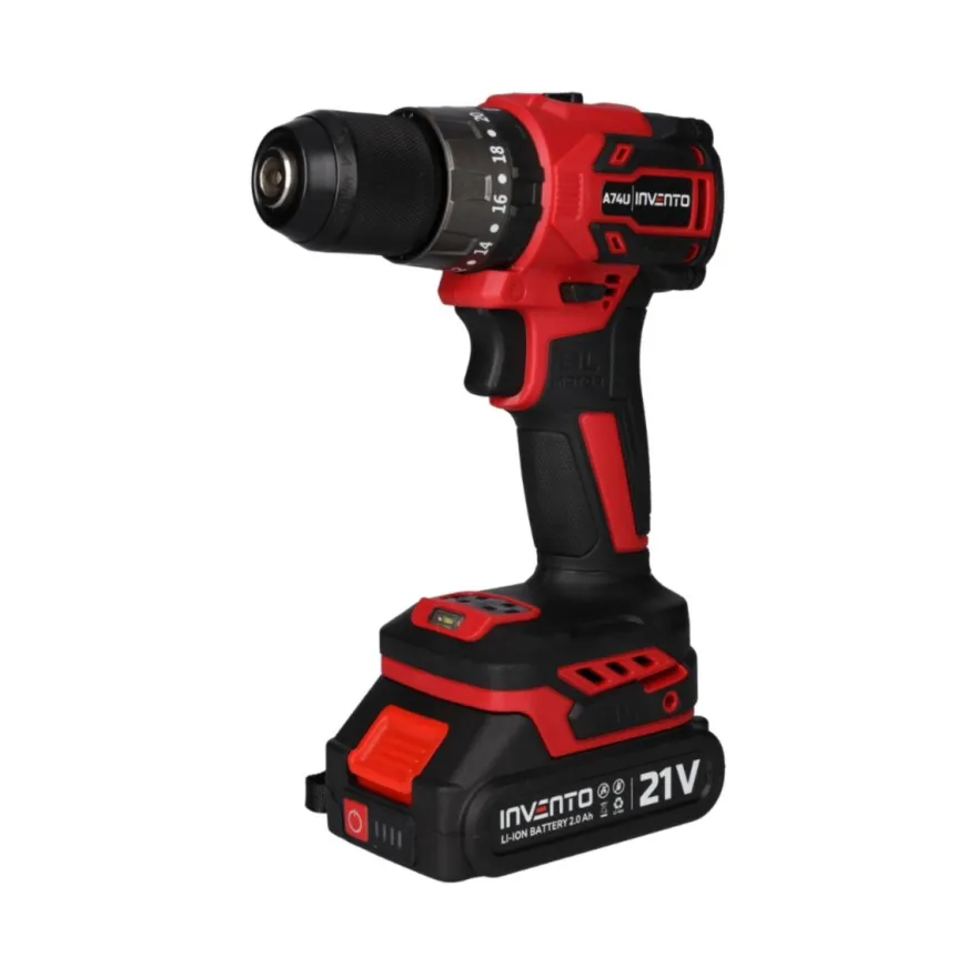 INVENTO 3/8" wiertarka udarowa akumulatorowa - zestaw 2Ah / 4Ah + adapter na bity