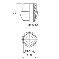 Nakrętka mocująca M12x1,5 otwarta, ruchomy stożek, k.19 FORD