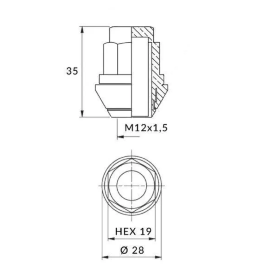 Nakrętka mocująca M12x1,5 zamknięta stożkowa ruchoma podkładka, k19 FORD