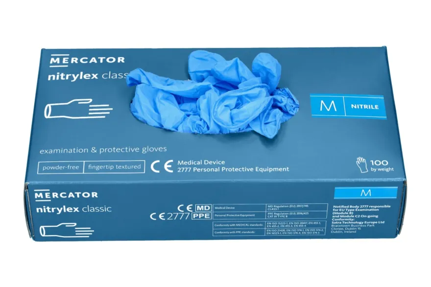 Rękawiczki nitrylowe niebieskie Nitrylex CLASSIC Blue rozmiar M, op./100 szt.