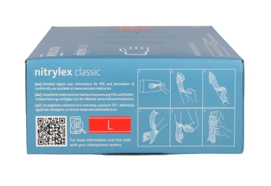 Rękawiczki nitrylowe niebieskie Nitrylex CLASSIC Blue rozmiar L, op./100 szt.