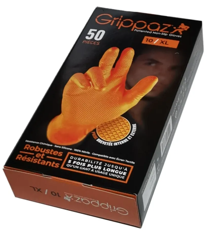 Rękawiczki warsztatowe z nitrylu Grippaz PREMIUM pomarańczowe rozmiar XL, op. 50 szt 246A