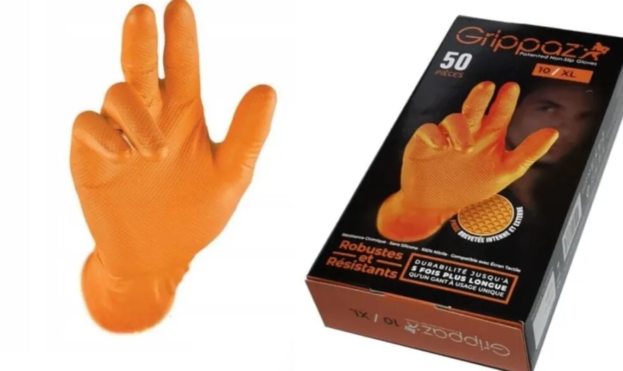 Rękawiczki warsztatowe z nitrylu Grippaz PREMIUM pomarańczowe rozmiar XL, op. 50 szt 246A