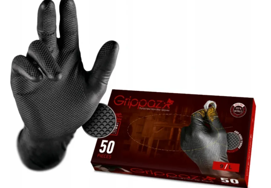 Rękawiczki warsztatowe z nitrylu Grippaz PREMIUM czarne rozmiar L, op. 50 szt 246BL