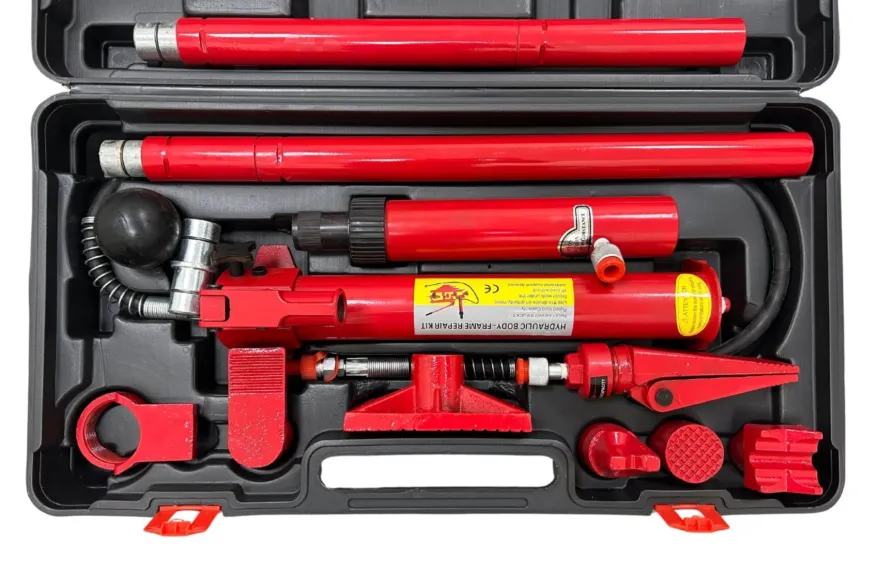 Rozpierak hydrauliczny / siłownik blacharski 10t + akcesoria (żabka, adaptery)