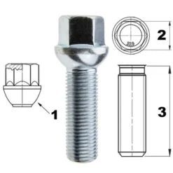 Śruba do felg kół M14x1,5 45mm, kula, K17, 1 szt.