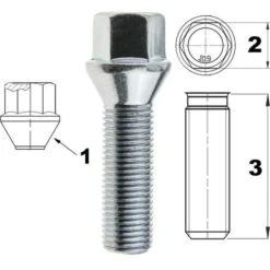 Śruba mocująca M14x1,5, gwint 45mm, stożek, klucz 17 10 szt.