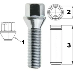Śruba mocująca M14x1,5, gwint 35mm, stożek, klucz 17 1szt.
