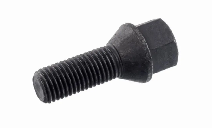 Śruba mocująca M12x1,5, gwint 28mm, stożek, klucz 17, czarna