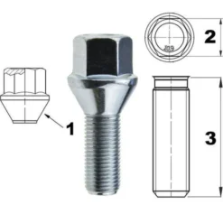 Śruba mocująca M12x1,25, gwint 24mm, stożek, klucz 17