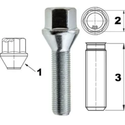 Śruba mocująca M12x1,5, gwint 45mm, stożek, klucz 17