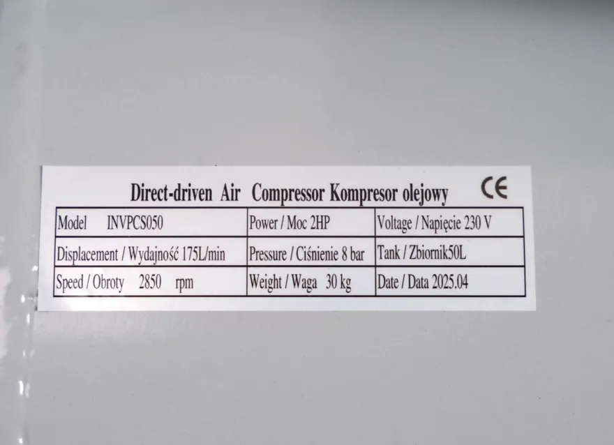 Sprężarka tłokowa olejowa INVENTO 50 litrów, 8 bar, 230V, 175 l/min
