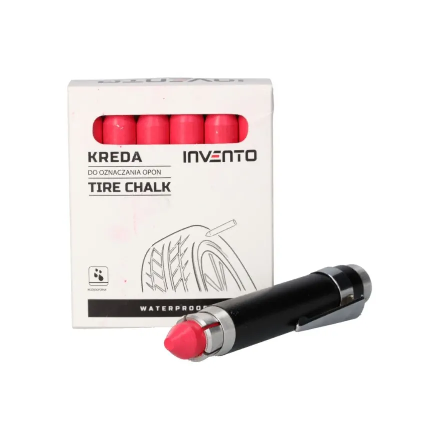 Zestaw kreda do opon czerwona Invento 12 szt + uchwyt